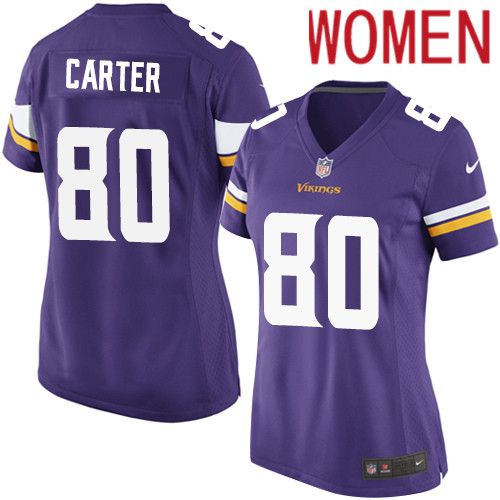 Women Minnesota Vikings #80 Cris Carter Nike Purple Game Player NFL Jersey->women nfl jersey->Women Jersey